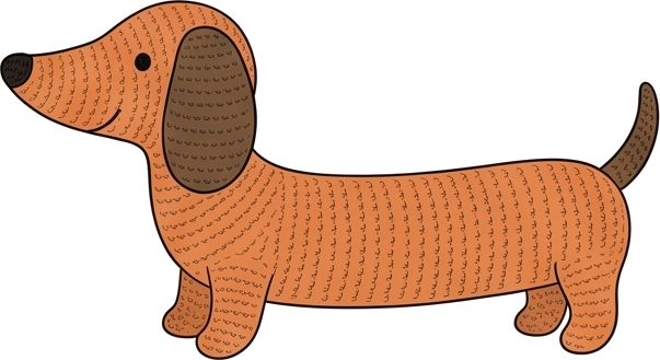 Dachshund ilustrado de corpo comprido, em tons terracota.