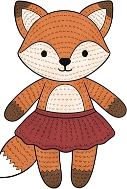 Raposa ilustrada usando vestido terracota.