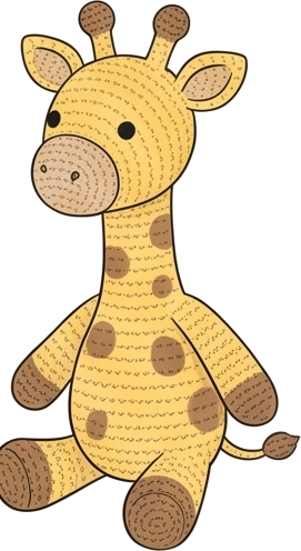 Girafa ilustrada amarela com manchas marrons.